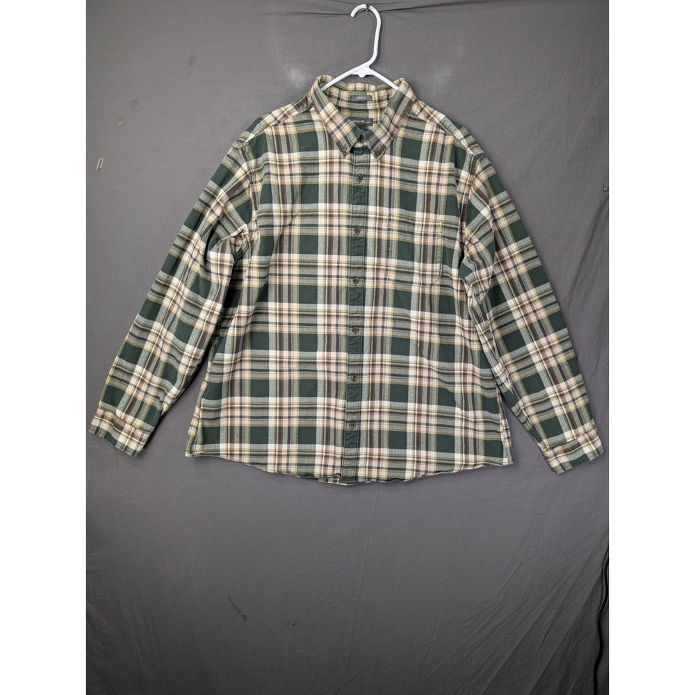 Eddie‎ Bauer Mens 2XL Flannel Shirt Green Plaid Classic Fit Long Sleeve Cotton